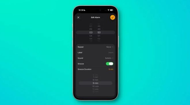 苹果 iOS 26 更新后，iPhone 闹钟终于可以自定义稍后提醒时间