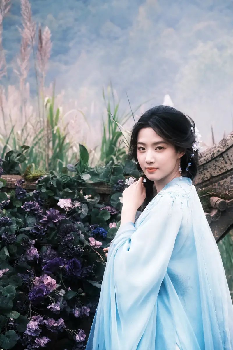 卢昱晓戴白色面纱清冷神秘 回眸浅笑气质温婉